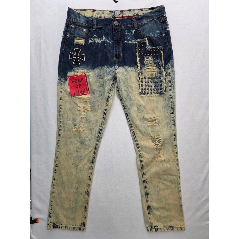 Imperious Jeans Distressed Acid Wash 42x32 Blue Punk Rock Vibe Y2K